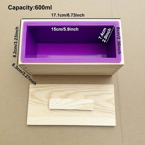 Small Rectangle Silicone Soap Mold  with Wooden Box and cover