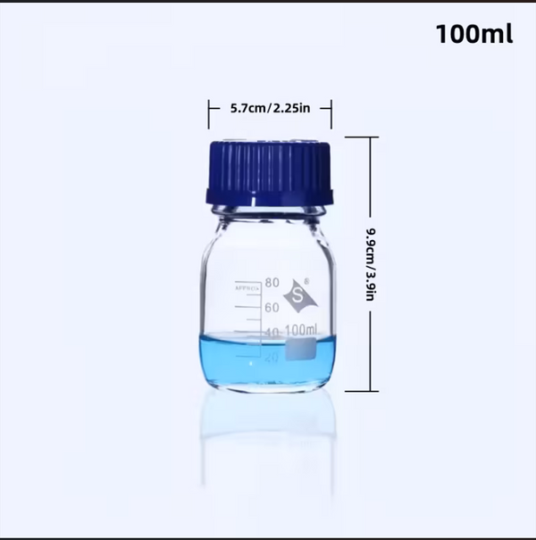 Round Glass Reagent Bottles with Blue Lids