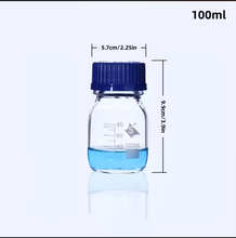 Round Glass Reagent Bottles with Blue Lids